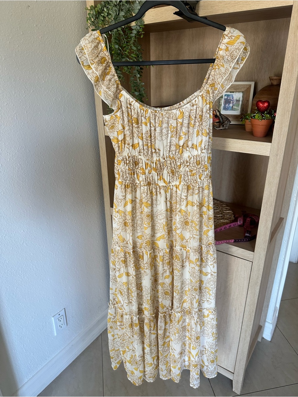 Floral Tiered Maxi Dress in Cream and Mustard